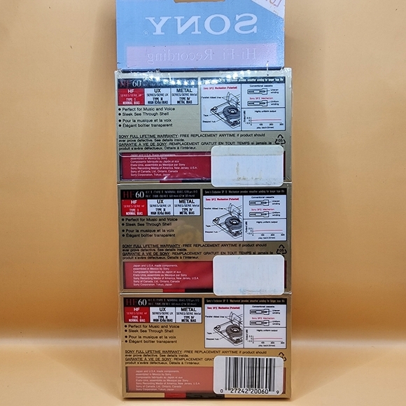 3 Pack Sony HF 60 Min Normal Bias Cassette Tapes Blank - Sealed - Picture 2 of 2